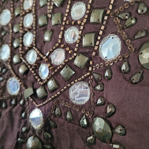 MICHAEL KORS Beaded Tunic Brown Long Sleeve Boho Studded Embellished Blouse // S - Picture 8 of 14